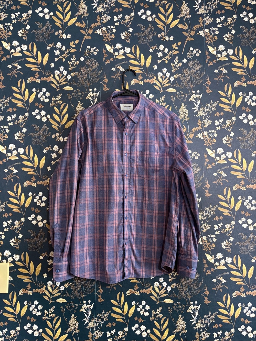 Twillory Men's Blue and Purple Plaid Button-Down Shirt Size L Tailored Fit
